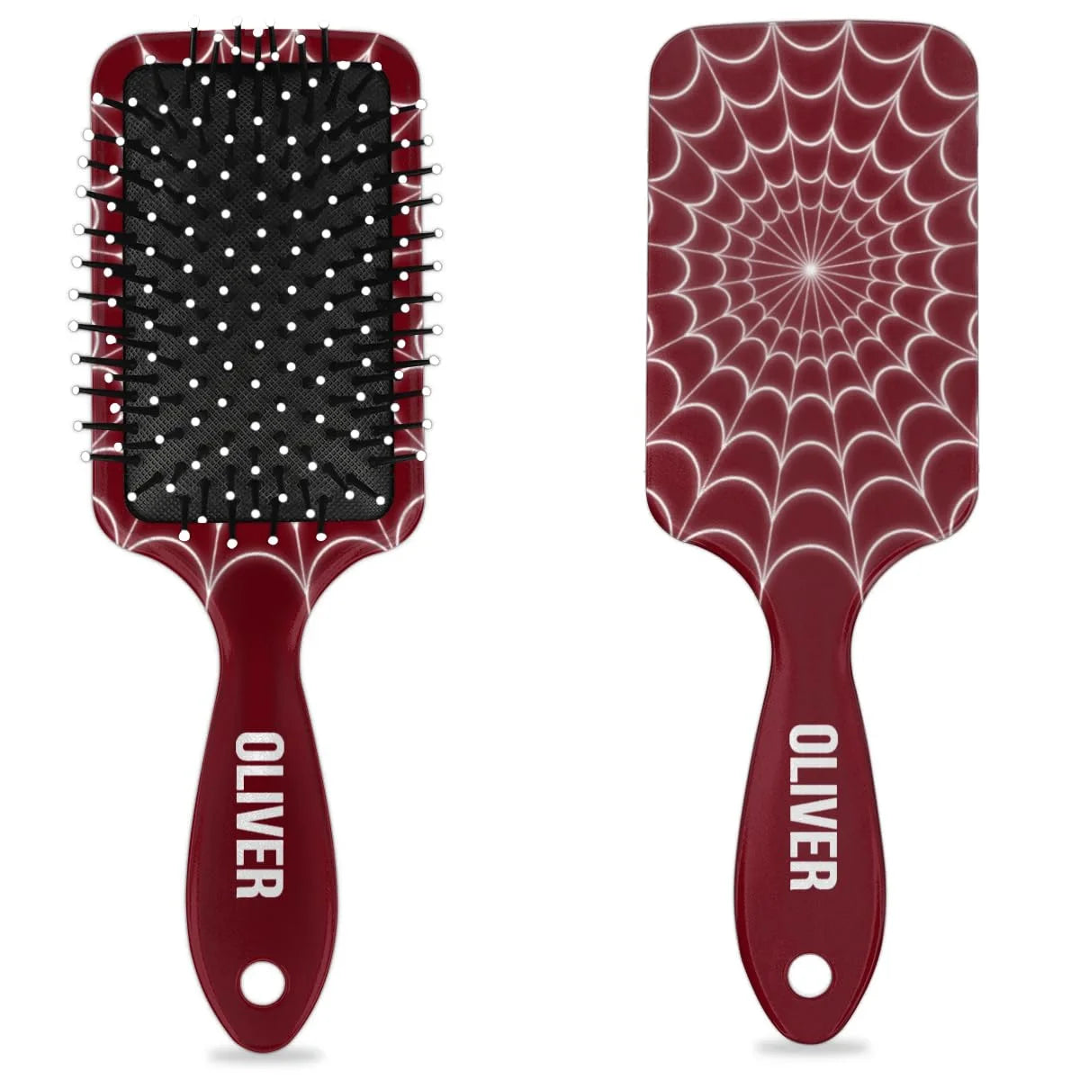 Personalized-Kids-Hair-Brush for Boy Girls Custom Gift Detangler Brush Soft Bristle Hair Brushes Travel Hair Brush for All Hair Types Christmas Hallowmas Spider Web Sliver Dot