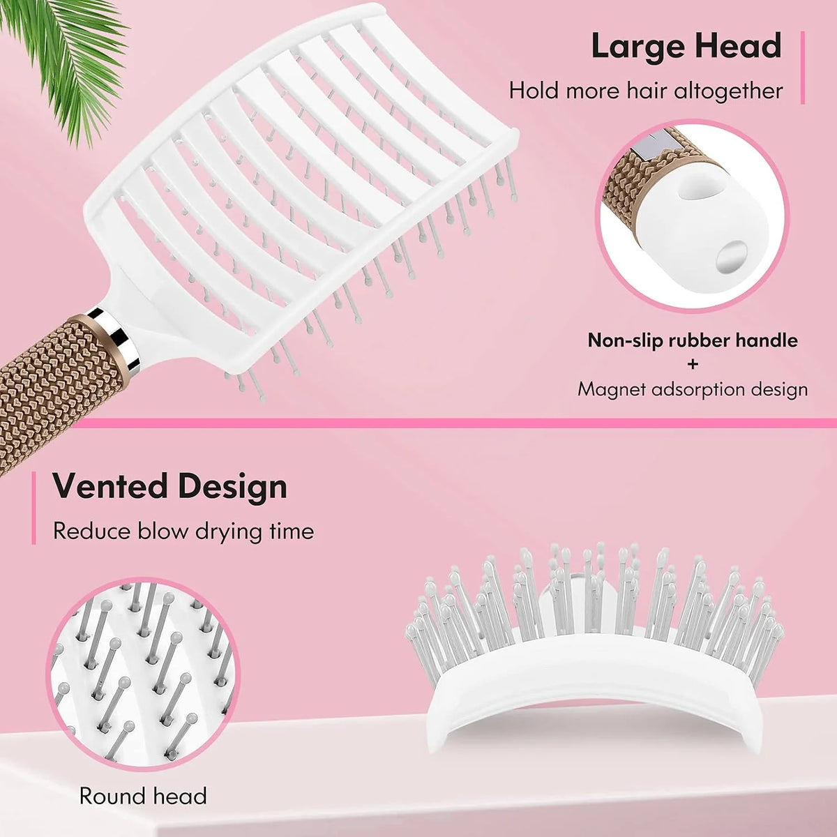 Hair Brush, Professional Curved Vented Brush with 25MM Bristles for Faster Blow Drying, Detangling for Wet Dry Hair, Paddle Brush for Thick Curly Straight Hair for Women & Men
