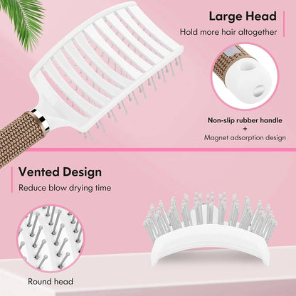 Hair Brush, Professional Curved Vented Brush with 25MM Bristles for Faster Blow Drying, Detangling for Wet Dry Hair, Paddle Brush for Thick Curly Straight Hair for Women & Men