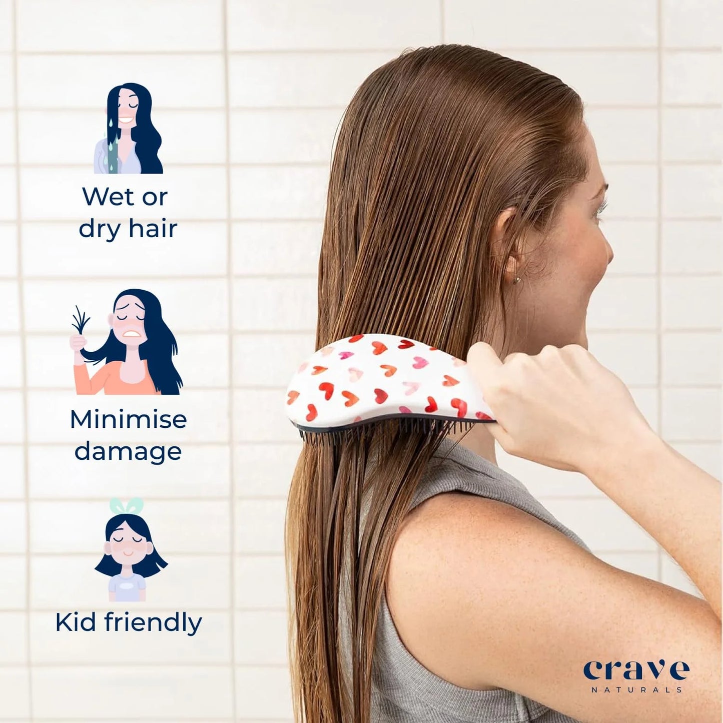Crave Naturals Glide Thru Hair Brush - Detangler Brush for Curly, Straight, Wet or Dry Hair - Gentle Detangling Brushes for Adults, Kids, Toddlers - Hair Accessories for Women, 7.5x3" - Pink