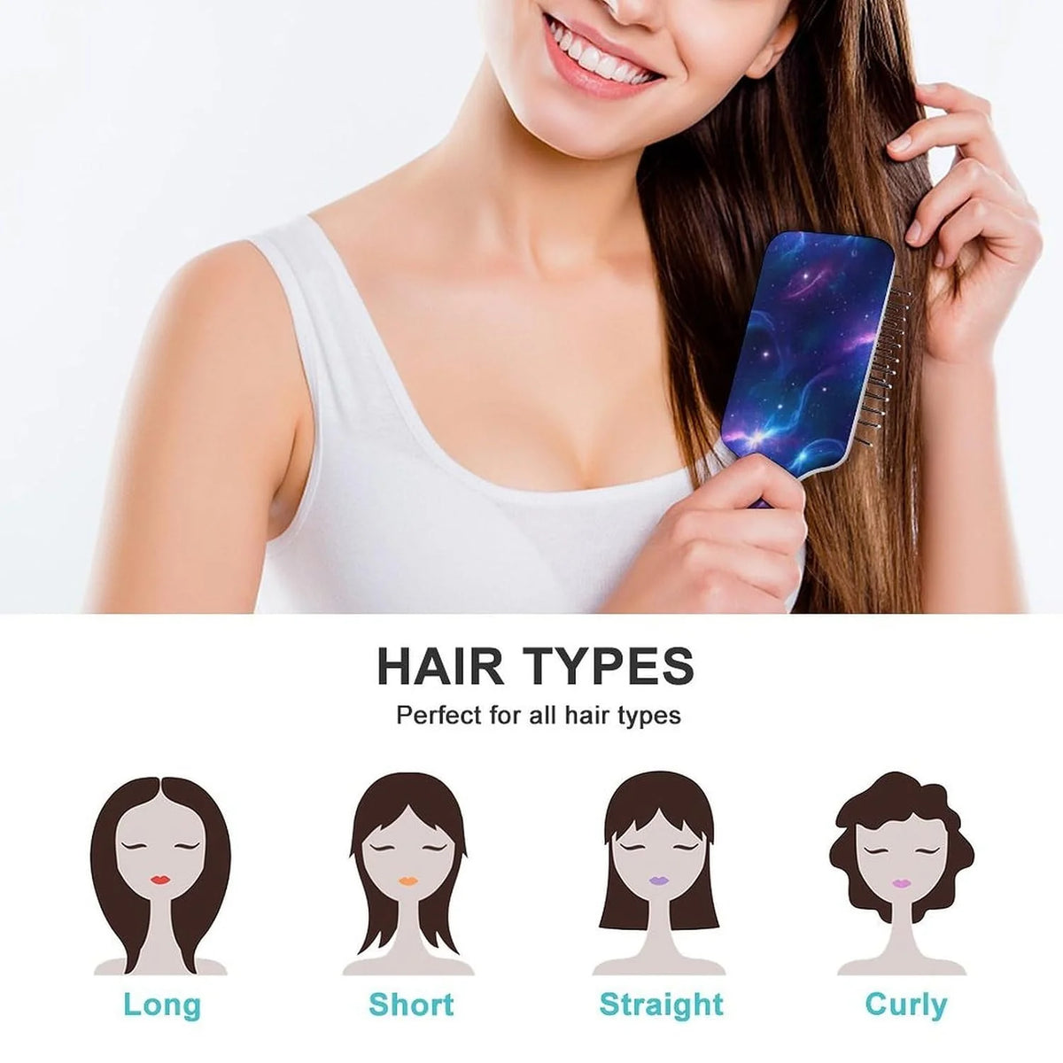 Women Girls Ladies Hair Brush Purple Black Buffalo Check Plaid Pattern, Paddle Brush for Detangling Scalp Massage, Cushion Hairbrush for Long Thick Curly Hair