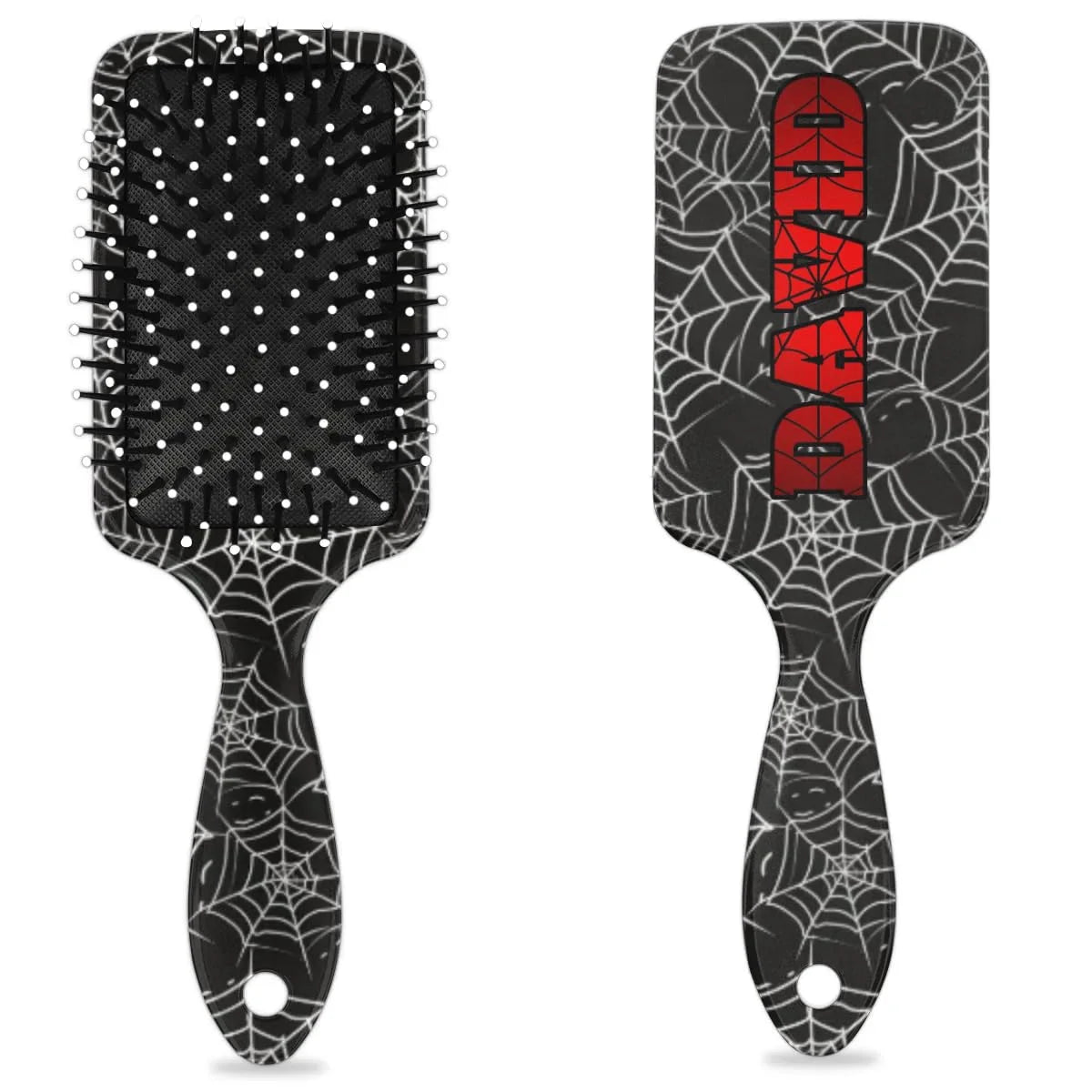 Personalized-Kids-Hair-Brush for Boy Girls Custom Gift Detangler Brush Soft Bristle Hair Brushes Travel Hair Brush for All Hair Types Christmas Hallowmas Spider Web Sliver Dot