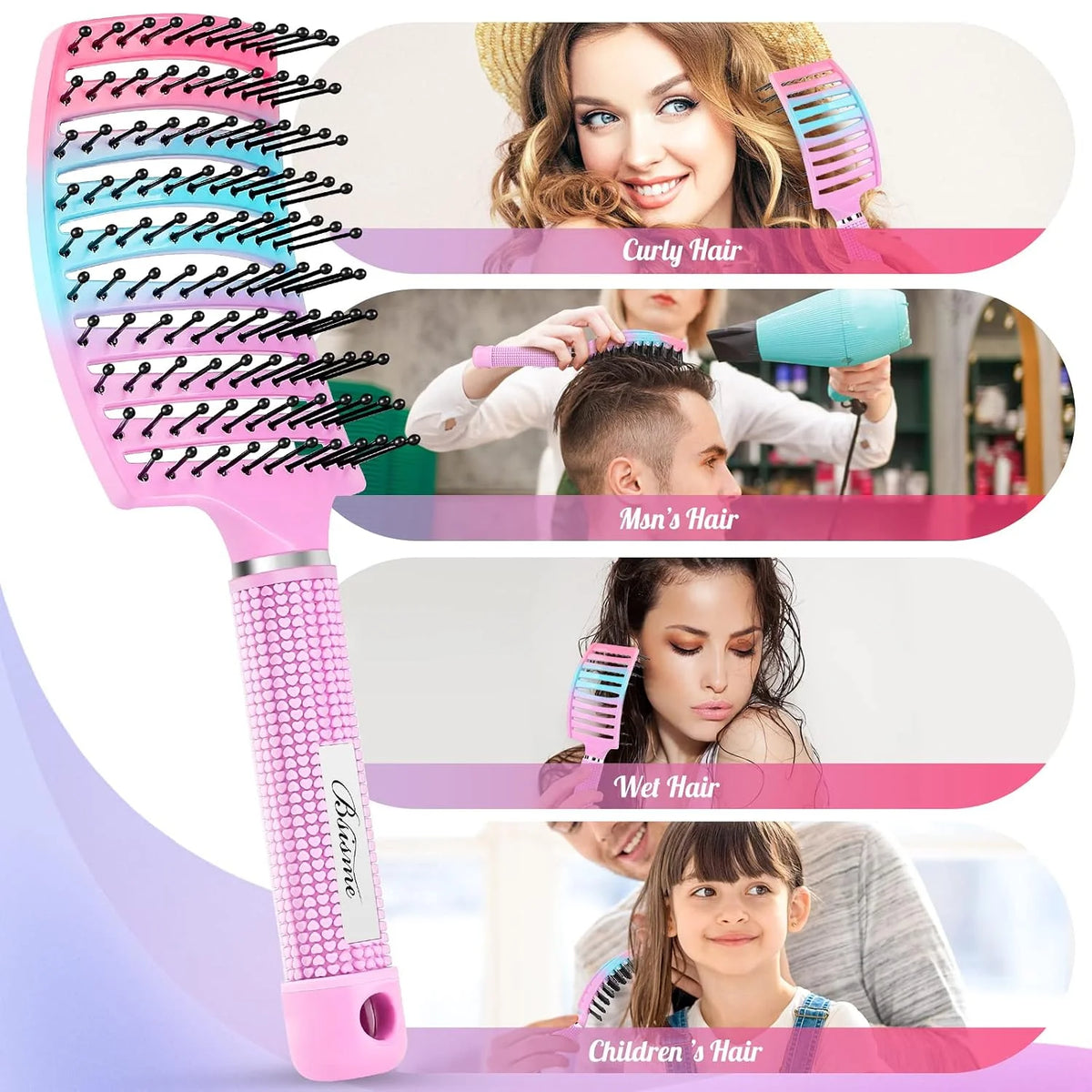 Hair Brush, Professional Curved Vented Brush with 25MM Bristles for Faster Blow Drying, Detangling for Wet Dry Hair, Paddle Brush for Thick Curly Straight Hair for Women & Men