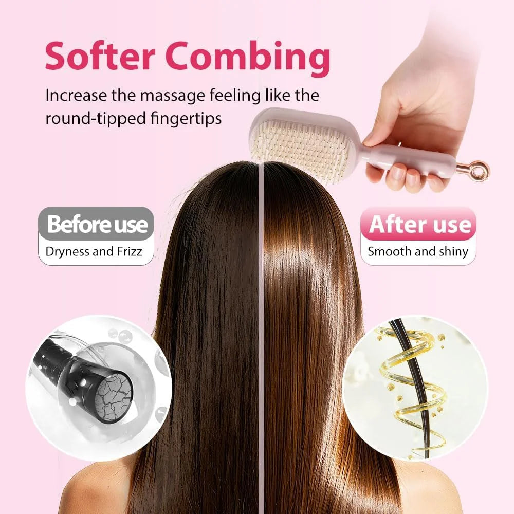 Retractable Cushion Massage Comb, 2026 New Hair Brush With Retractable Bristles Hair Comb Retractable Detangling Self Cleaning Hair Brush for Women (White)