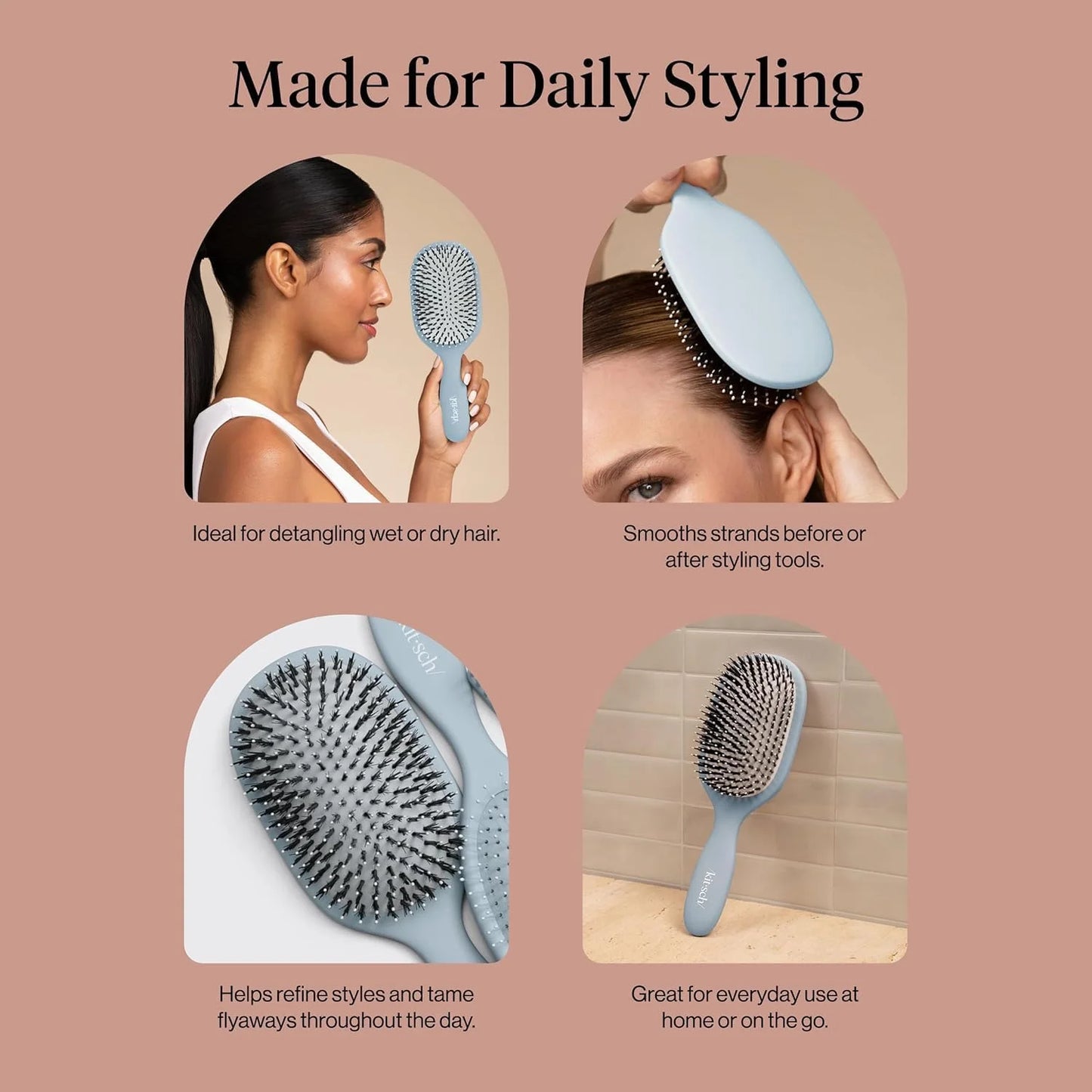 Kitsch Smooth & Polish Hair Brushes For Women and Men - Black
