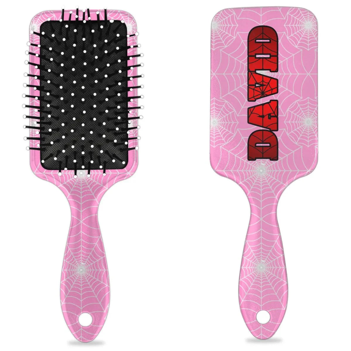 Personalized-Kids-Hair-Brush for Boy Girls Custom Gift Detangler Brush Soft Bristle Hair Brushes Travel Hair Brush for All Hair Types Christmas Hallowmas Spider Web Sliver Dot