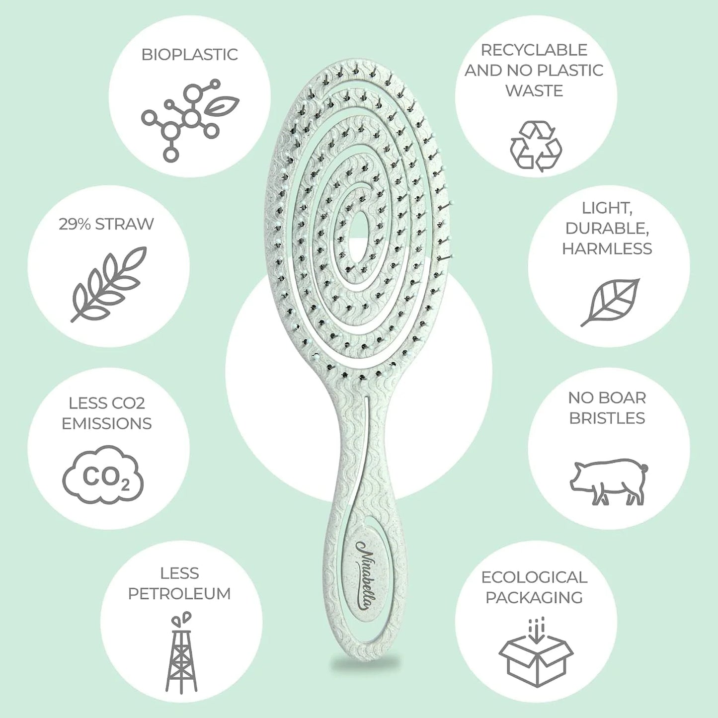 Ninabella Detangler Brush - No Tangle Hair Brush for Women, Fine, Thick and Long Hair - Hairbrush for Wet and Dry Hair, Gentle on the Scalp - Elegant Black