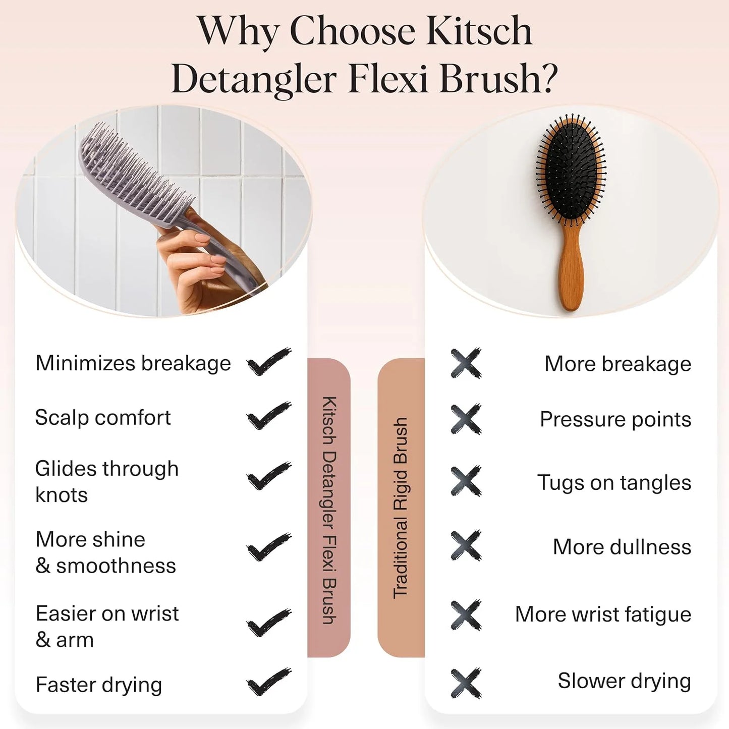Kitsch Flexi Flow Detangler Brush, Hair Brushes For Women - Black