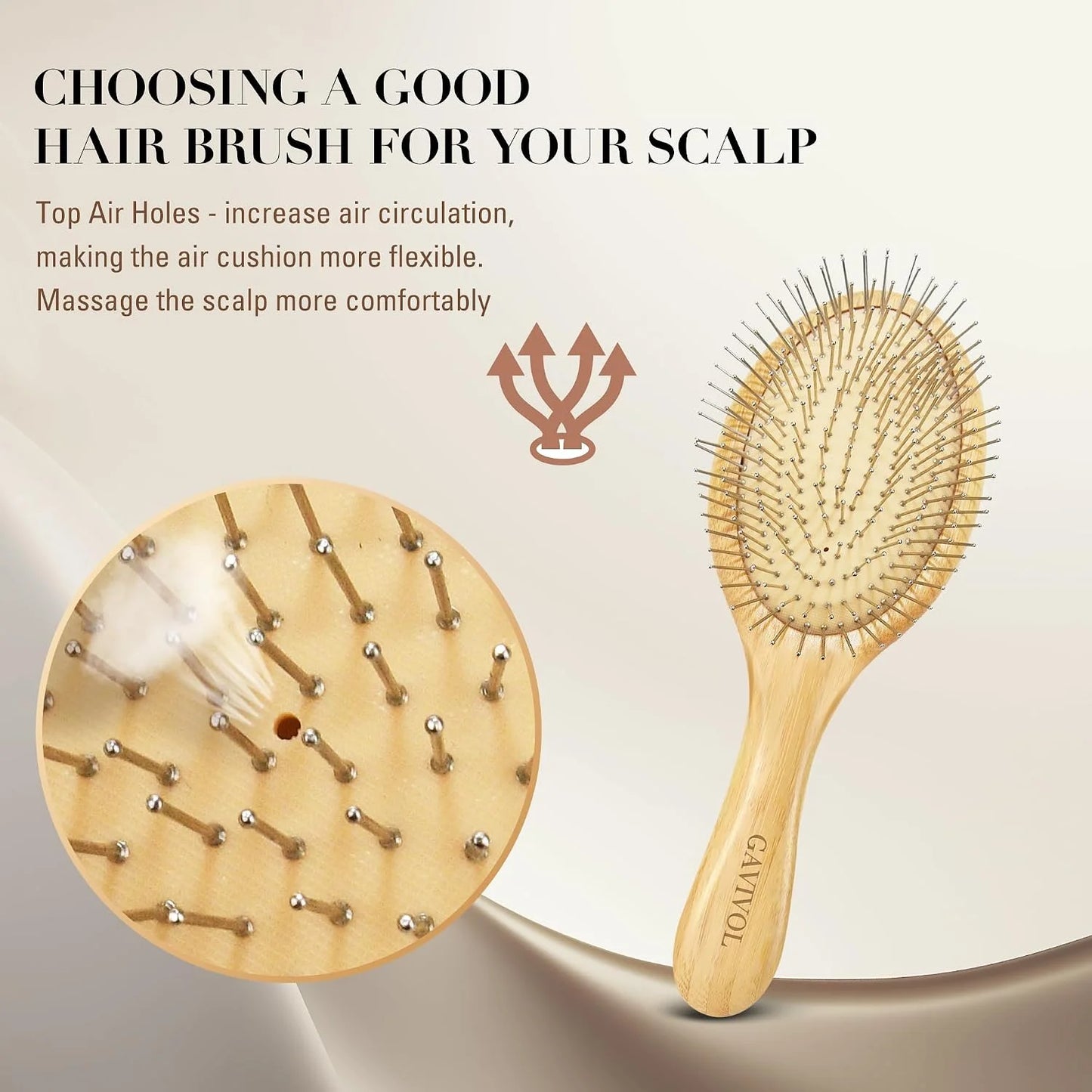 Bamboo Hair Brush for Men & Women – Natural Scalp Massager with Steel Bristles, Promotes Hair Growth, Anti-Static & Travel-Friendly, Wet Brush & Detangler (Kids/Adults)