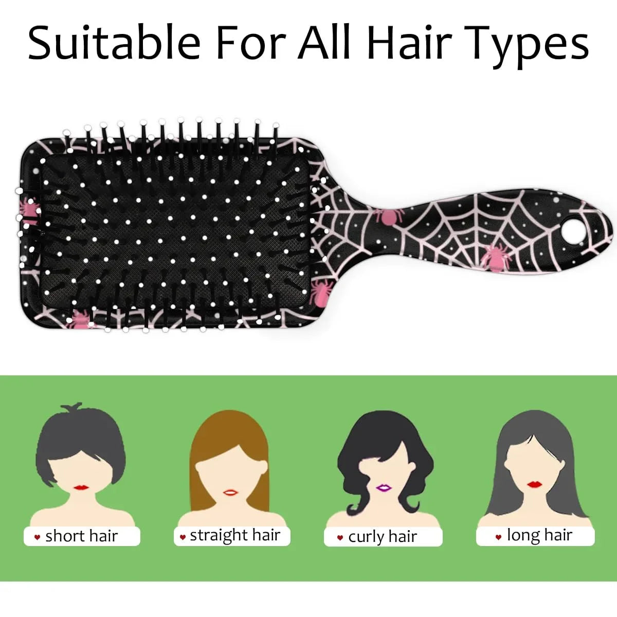 Personalized-Kids-Hair-Brush for Boy Girls Custom Gift Detangler Brush Soft Bristle Hair Brushes Travel Hair Brush for All Hair Types Christmas Hallowmas Spider Web Sliver Dot