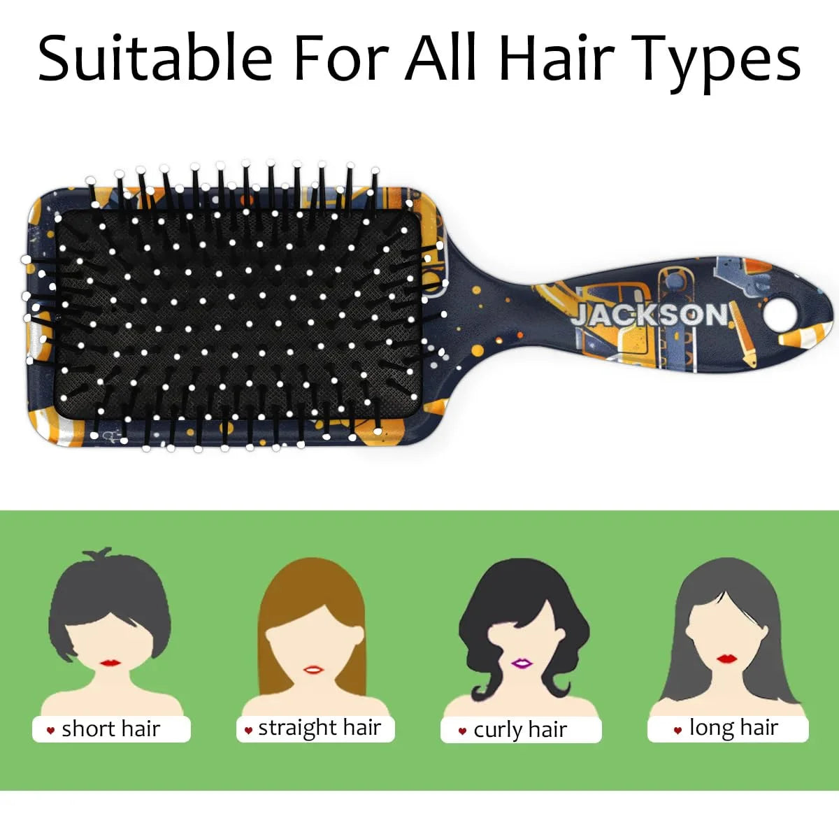 Personalized Cute Car Detangler-Hair-Brush for Kids Boys,Glides Through Tangles Comb,Custom Name Hair Brushes for All Hair Types Wet/Dry/Curly/Thick Hair,White 2