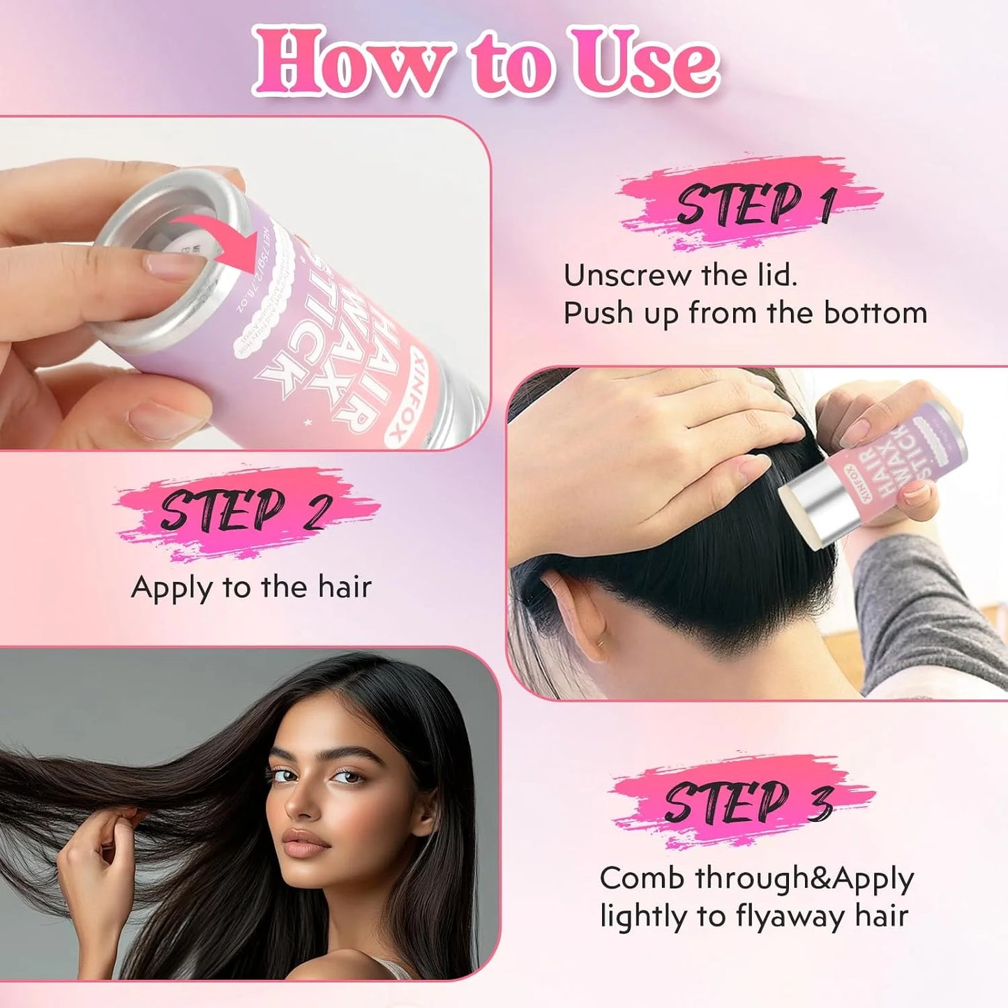 Hair Wax Stick, 5PC Boar Bristle Slick Back Hair Brush, Wax Stick for Flyaways, Rat Tail Comb Edge Brush Styling Tool Set Accessories for Women Girls(Pink)