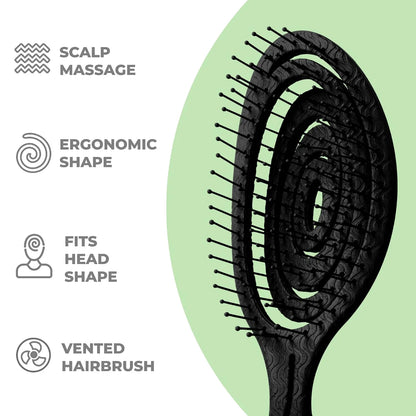 Ninabella Detangler Brush - No Tangle Hair Brush for Women, Fine, Thick and Long Hair - Hairbrush for Wet and Dry Hair, Gentle on the Scalp - Elegant Black