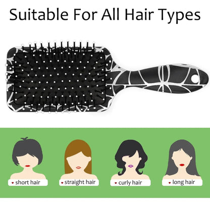 Personalized-Kids-Hair-Brush for Boy Girls Custom Gift Detangler Brush Soft Bristle Hair Brushes Travel Hair Brush for All Hair Types Christmas Hallowmas Spider Web Sliver Dot