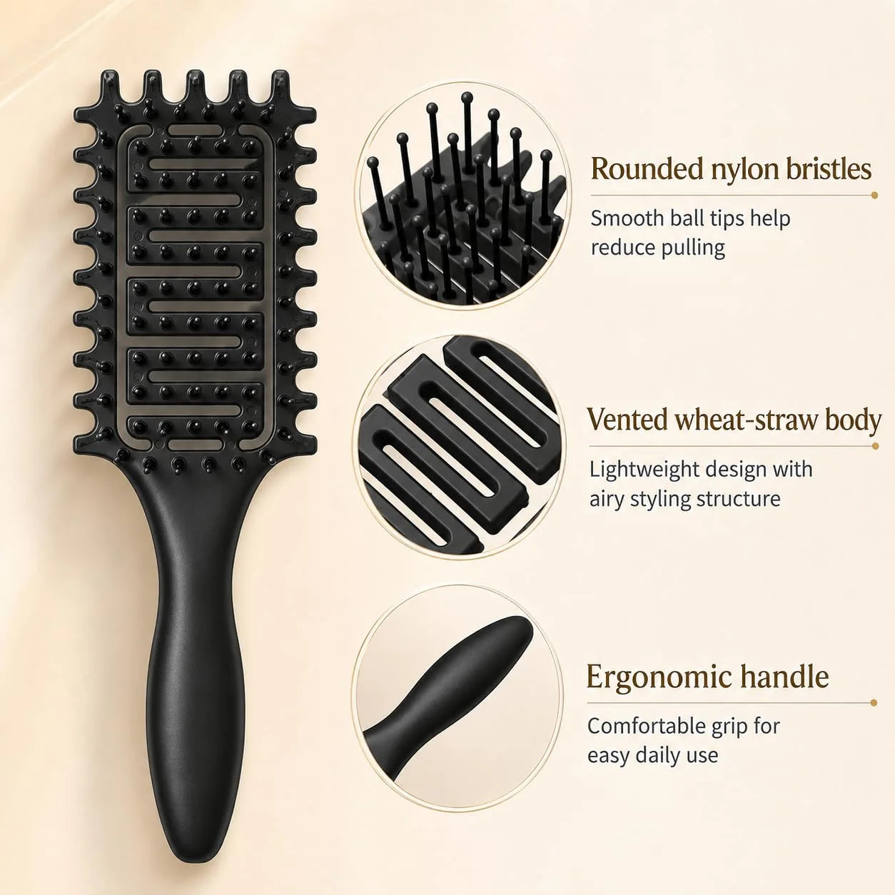 Curl Defining Brush for Curly Hair, Vented Detangling Hair Brush for Wet and Dry Styling, Curved Brush for Shaping and Smoothing Curl Clumps, Lightweight Hair Brush (2Pcs Black)