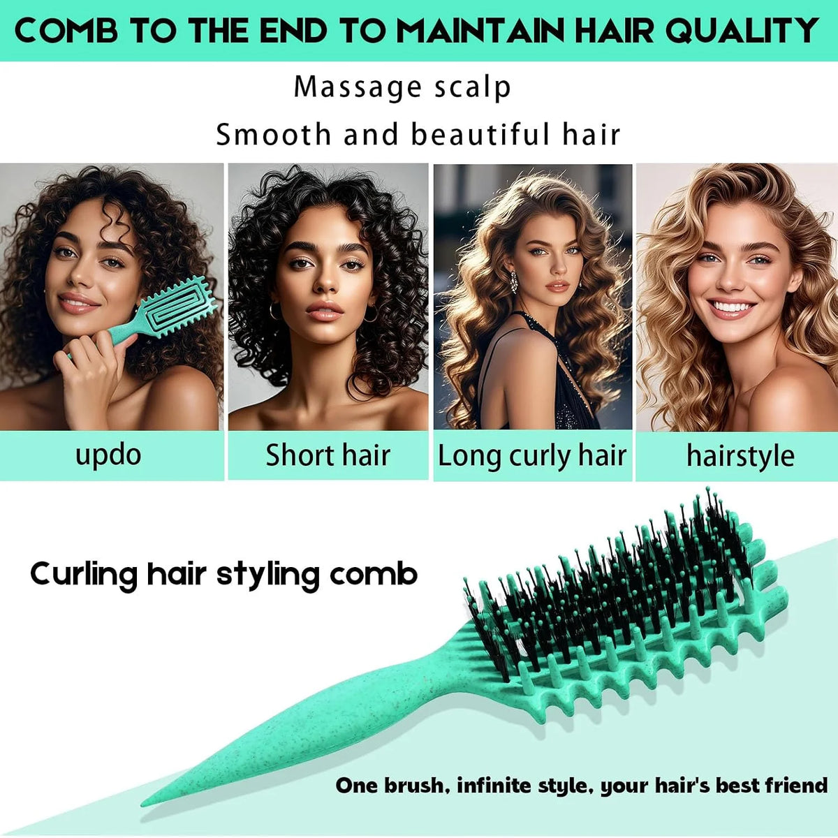 Curly Hair Brush Candybrush Curl Defining Brush for Detangling Shaping and Defining Curls for Women, Men, Wet & Dry Hair (Green Pink)