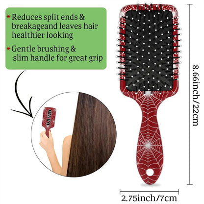 Personalized-Kids-Hair-Brush for Boy Girls Custom Gift Detangler Brush Soft Bristle Hair Brushes Travel Hair Brush for All Hair Types Christmas Hallowmas Spider Web Sliver Dot