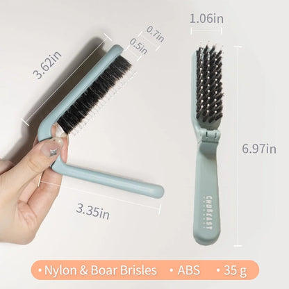 Uffy MiniPop Travel Hair Brush – Mini Folding Boar Bristles for Women, Men & Kids | Kid-Friendly Portable Purse Brush for Wet & Dry Hair, Curly or Straight | Pocket-Size Detangler – Hot Pink