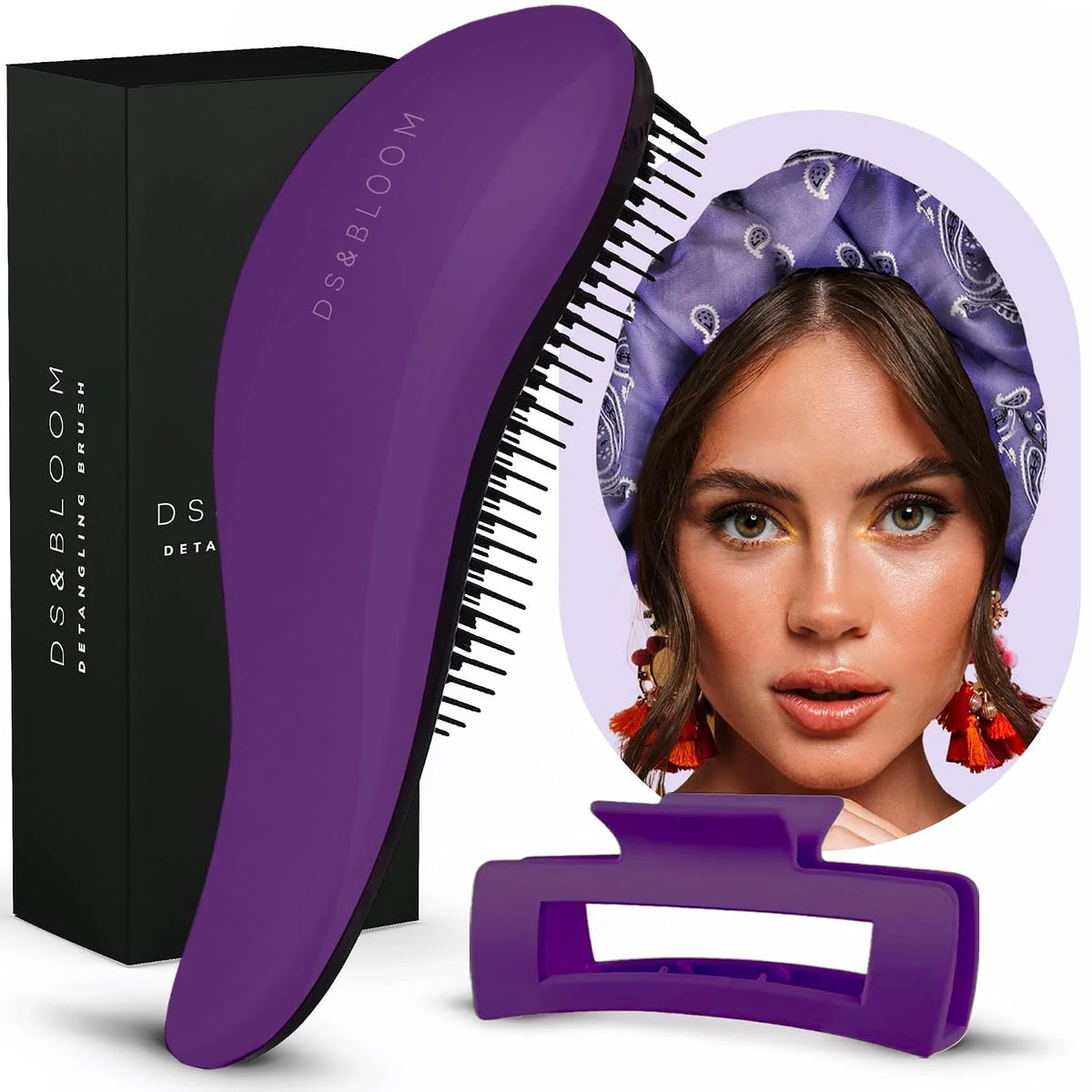Detangling Brush Set for Women: Hairbrush for Natural, Curly, Wet or Dry Hair - Headband and Hair Claw Included, 3-Piece Accessories Kit