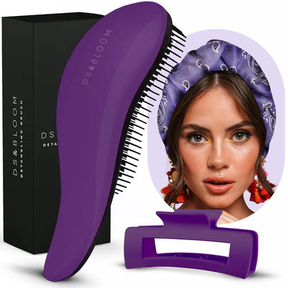 Detangling Brush Set for Women: Hairbrush for Natural, Curly, Wet or Dry Hair - Headband and Hair Claw Included, 3-Piece Accessories Kit