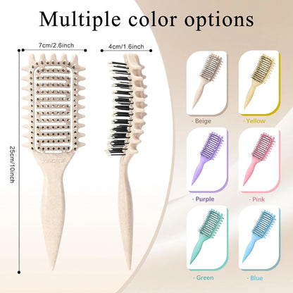 Curl Defining Brush for Curly Hair, Vented Detangling Hair Brush for Wet and Dry Styling, Curved Brush for Shaping and Smoothing Curl Clumps, Lightweight Hair Brush (2Pcs Black)