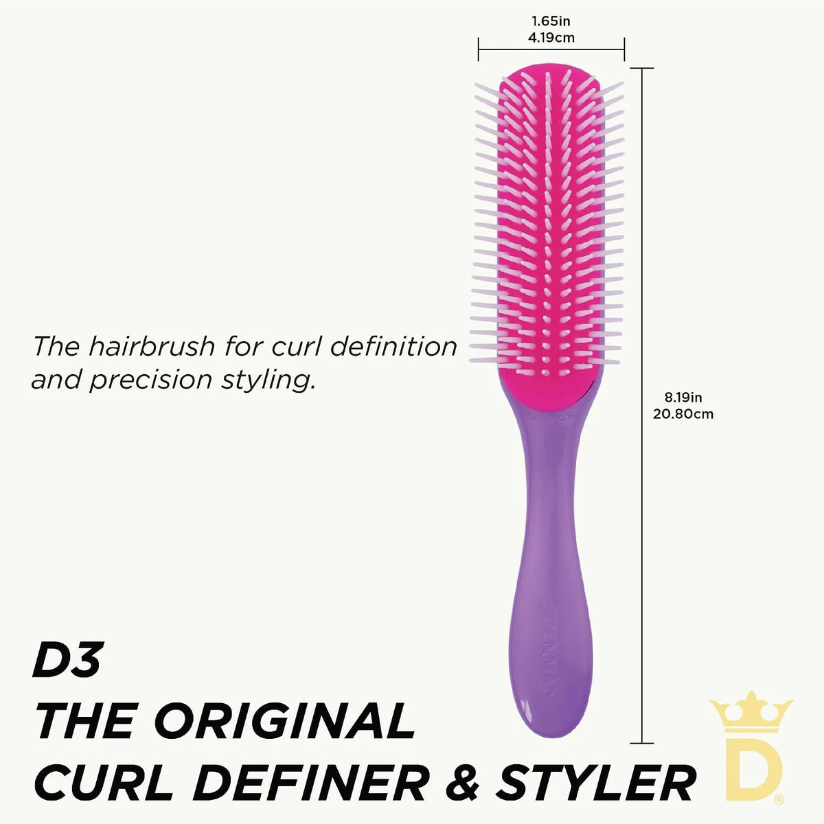 Denman D3 Original Curl Definer & Styler, Curly Hair Brush for Women & Men – 7 Row Detangling & Curl Defining Brush for Smooth Defined Curls - a precision Styling Brush for straight hair