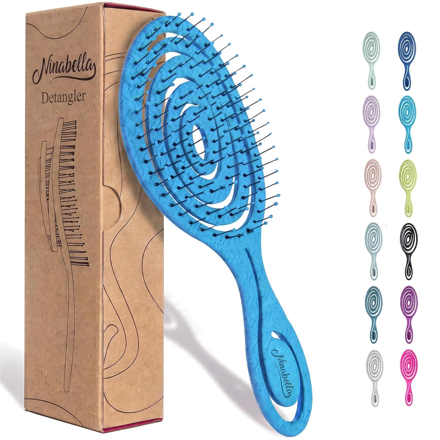 Ninabella Detangler Brush - No Tangle Hair Brush for Women, Fine, Thick and Long Hair - Hairbrush for Wet and Dry Hair, Gentle on the Scalp - Elegant Black