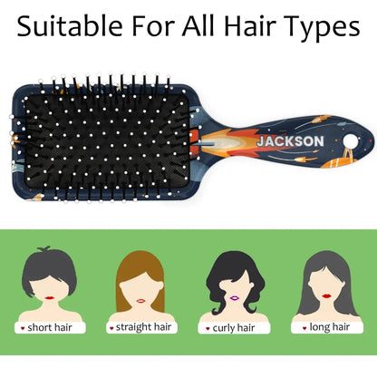 Personalized Cool-Rocket Detangler-Hair-Brush for Kids-Boys,Glides Through Tangles Comb,Custom Name Hair Brushes for All Hair Types Wet/Dry/Curly/Thick Hair,Dark Blue