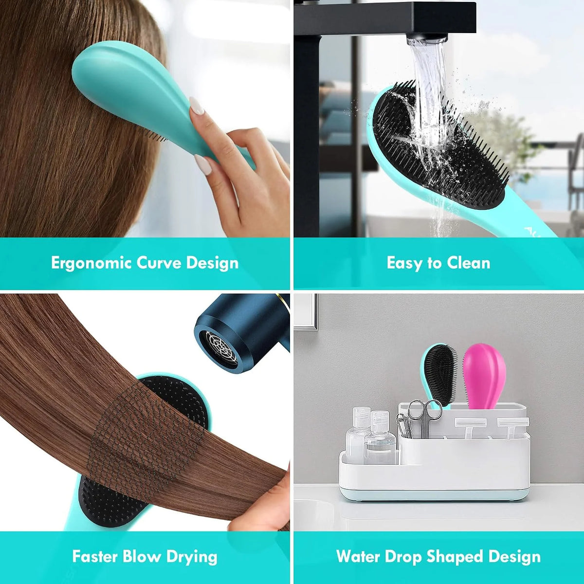 2 Pack Detangling Hair Brush - Detangler Hairbrush with Ultra Soft Bristles for Effortless Tangle Removal - For Dry Wet Damaged Curly Hair for Men Women Girls Boys Kids - Black & Green