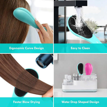 2 Pack Detangling Hair Brush - Detangler Hairbrush with Ultra Soft Bristles for Effortless Tangle Removal - For Dry Wet Damaged Curly Hair for Men Women Girls Boys Kids - Black & Green