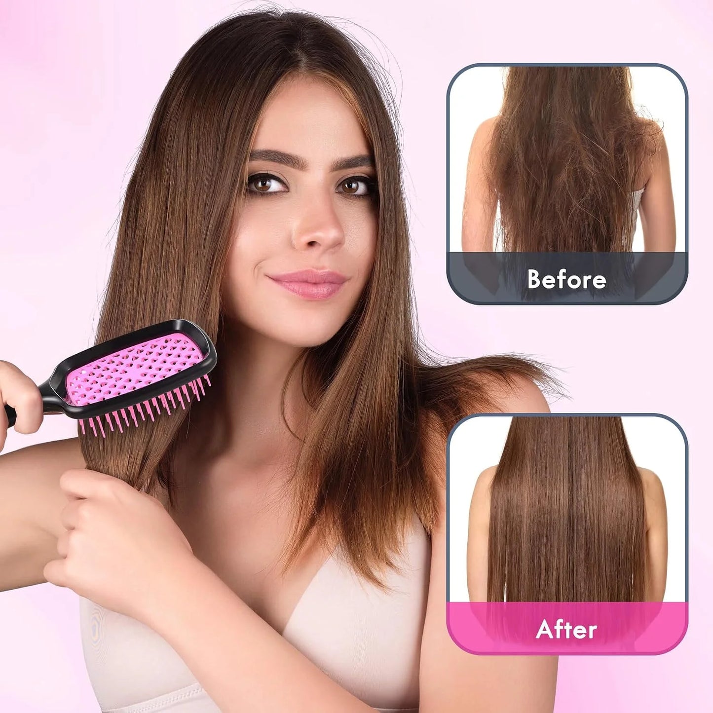 4 Pack Vented Detangling Hair Brush - Detangler Hairbrush with Soft Bristles for Effortless Tangle Free - Ideal for Wet Dry or Curly Damaged Hair for Women Men Kids