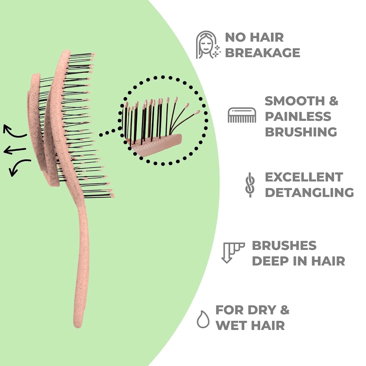 Ninabella Detangler Brush - No Tangle Hair Brush for Women, Fine, Thick and Long Hair - Hairbrush for Wet and Dry Hair, Gentle on the Scalp - Elegant Black
