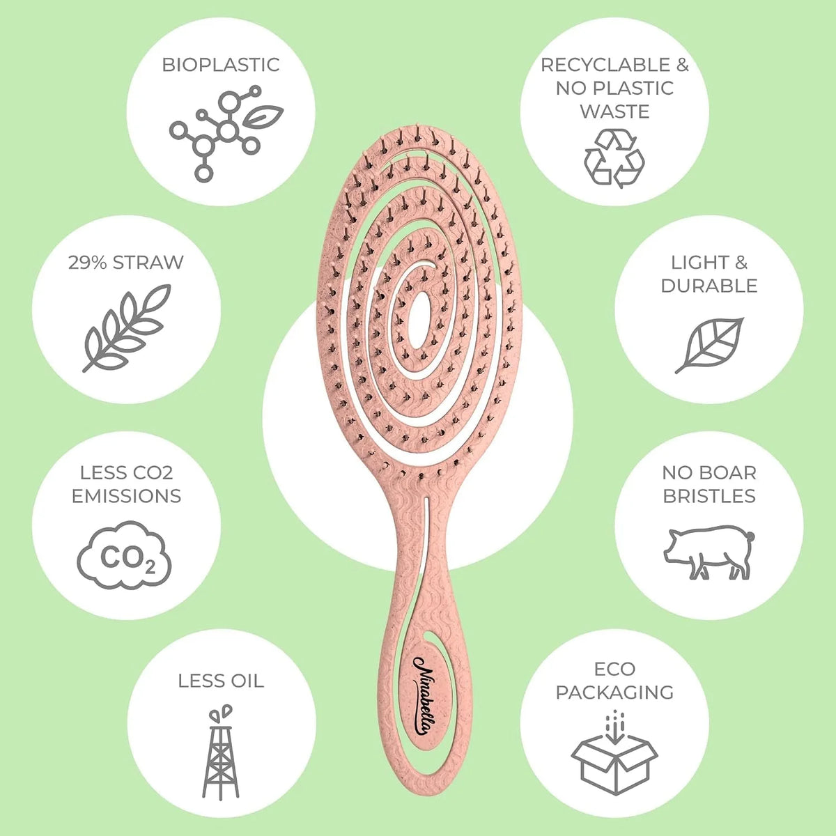 Ninabella Detangler Brush - No Tangle Hair Brush for Women, Fine, Thick and Long Hair - Hairbrush for Wet and Dry Hair, Gentle on the Scalp - Elegant Black