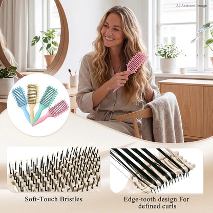 Curl Defining Brush for Curly Hair, Vented Detangling Hair Brush for Wet and Dry Styling, Curved Brush for Shaping and Smoothing Curl Clumps, Lightweight Hair Brush (2Pcs Black)