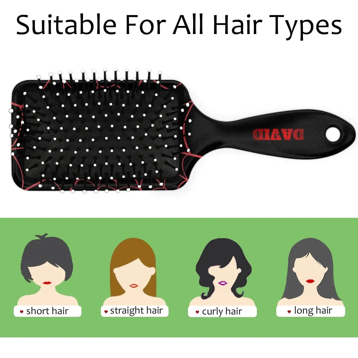 Personalized-Kids-Hair-Brush for Boy Girls Custom Gift Detangler Brush Soft Bristle Hair Brushes Travel Hair Brush for All Hair Types Christmas Hallowmas Spider Web Sliver Dot