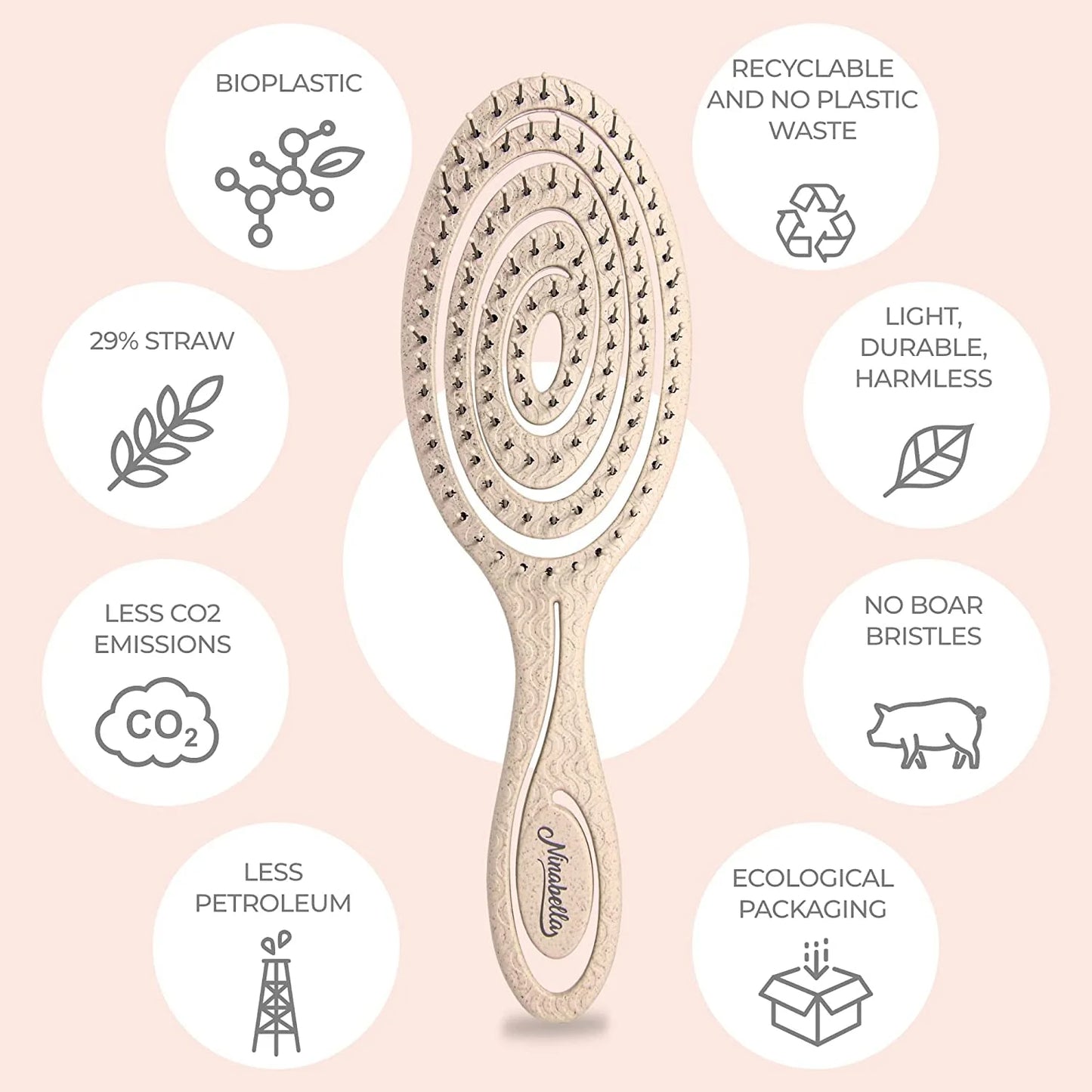Ninabella Detangler Brush - No Tangle Hair Brush for Women, Fine, Thick and Long Hair - Hairbrush for Wet and Dry Hair, Gentle on the Scalp - Elegant Black