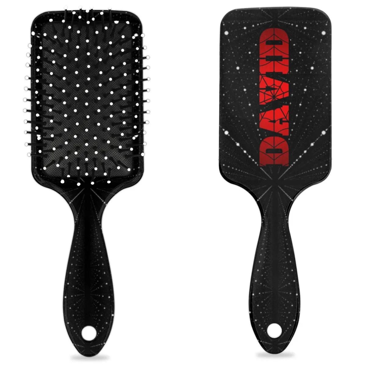 Personalized-Kids-Hair-Brush for Boy Girls Custom Gift Detangler Brush Soft Bristle Hair Brushes Travel Hair Brush for All Hair Types Christmas Hallowmas Spider Web Sliver Dot