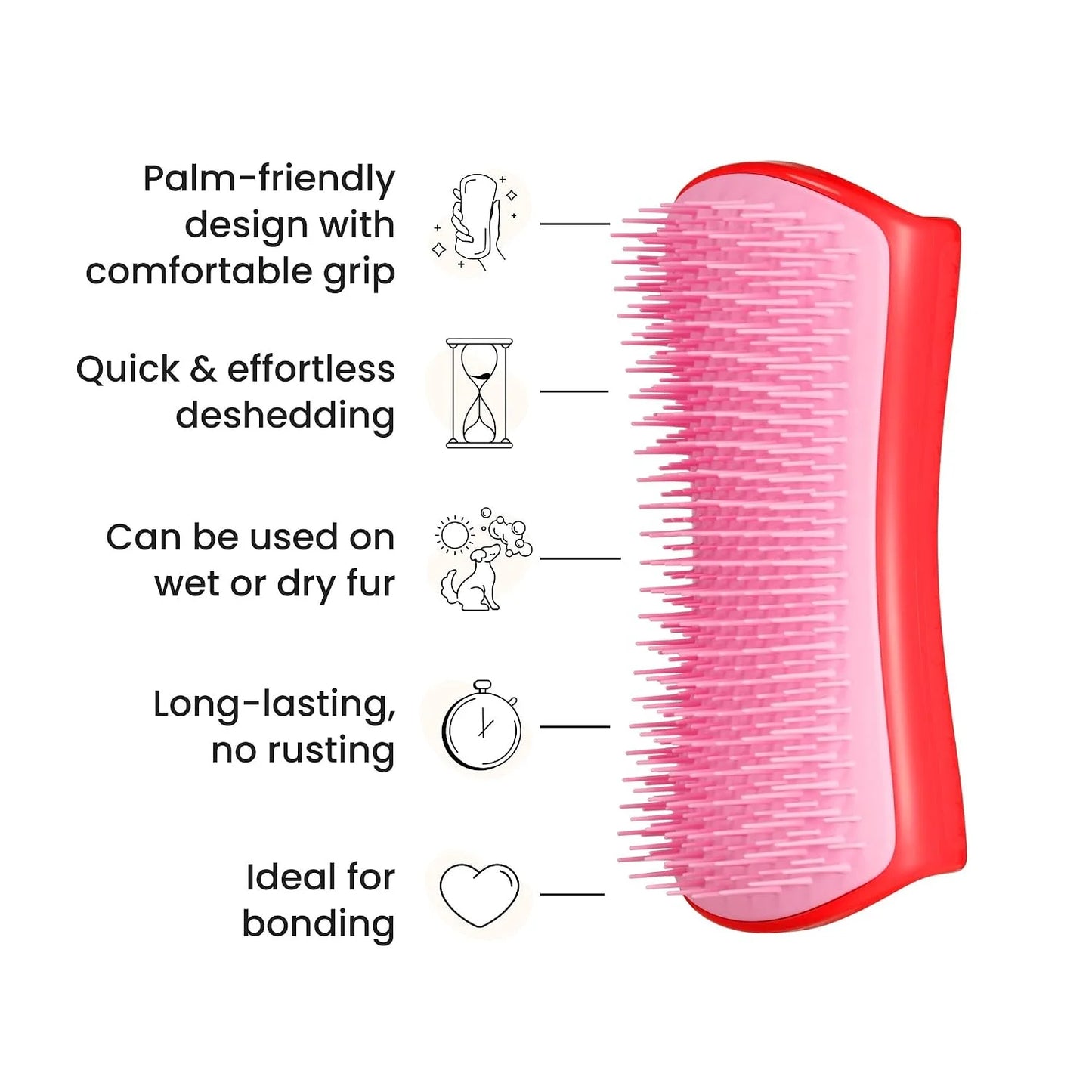 Pet Teezer De-Shedding Dog Brush for Long Hair Breeds, Large, Red & Pink