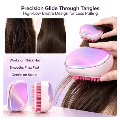 Portable Detangling Hair Brush with Protective Cover, Air Cushion Anti‑Pull Scalp Massage Comb, Travel Pocket Hair Detangler Brush for Wet Dry Curly Knotted Hair, for Women Girls