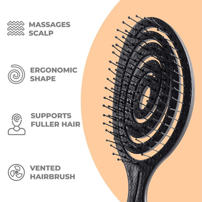 Ninabella Detangler Brush - No Tangle Hair Brush for Women, Fine, Thick and Long Hair - Hairbrush for Wet and Dry Hair, Gentle on the Scalp - Elegant Black