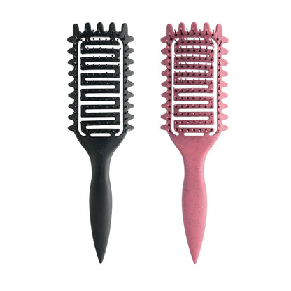Curl Defining Brush for Curly Hair, Vented Detangling Hair Brush for Wet and Dry Styling, Curved Brush for Shaping and Smoothing Curl Clumps, Lightweight Hair Brush (2Pcs Black)