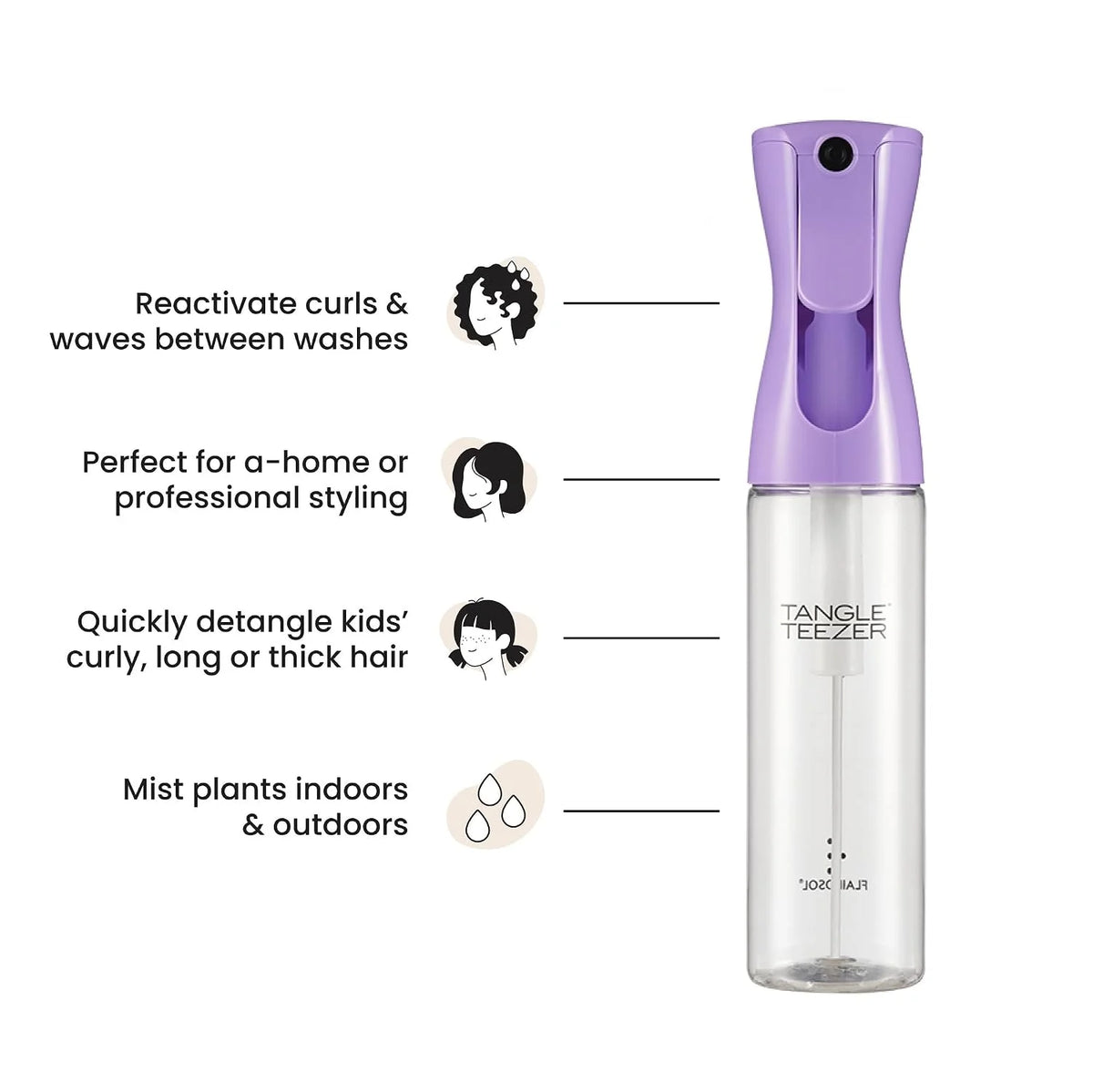 TANGLE TEEZER Fine Mist Spray Bottle, Refillable, 10.1 oz, Black