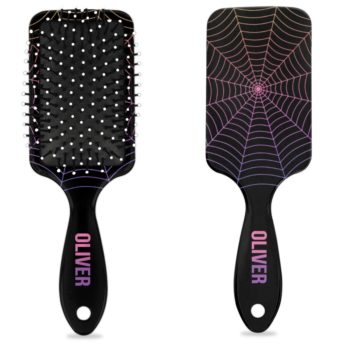 Personalized-Kids-Hair-Brush for Boy Girls Custom Gift Detangler Brush Soft Bristle Hair Brushes Travel Hair Brush for All Hair Types Christmas Hallowmas Spider Web Sliver Dot