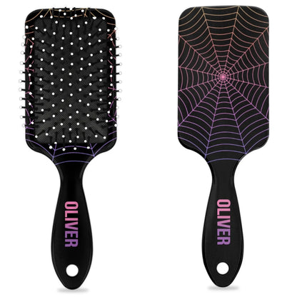 Personalized-Kids-Hair-Brush for Boy Girls Custom Gift Detangler Brush Soft Bristle Hair Brushes Travel Hair Brush for All Hair Types Christmas Hallowmas Spider Web Sliver Dot