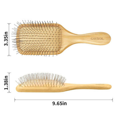 Bamboo Hair Brush for Men & Women – Natural Scalp Massager with Steel Bristles, Promotes Hair Growth, Anti-Static & Travel-Friendly, Wet Brush & Detangler (Kids/Adults)