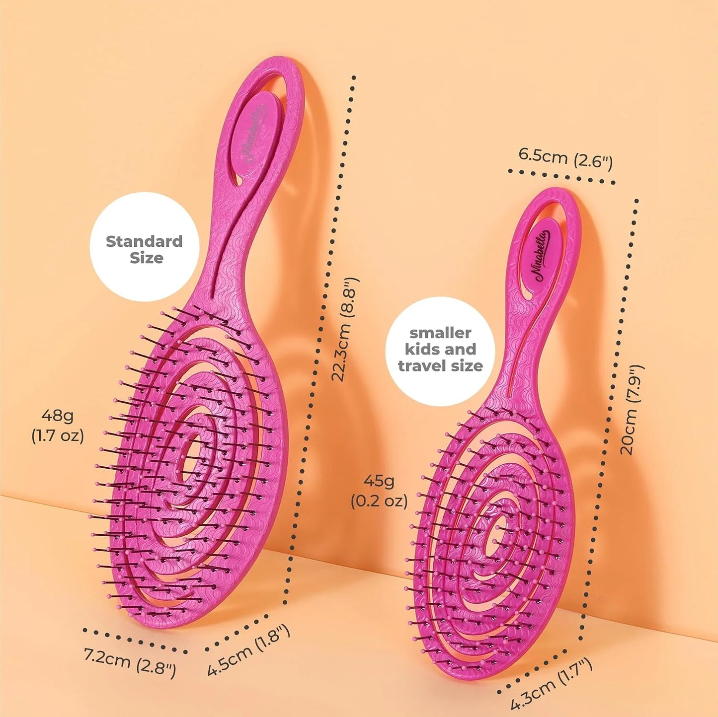 Ninabella Detangler Brush - No Tangle Hair Brush for Women, Fine, Thick and Long Hair - Hairbrush for Wet and Dry Hair, Gentle on the Scalp - Elegant Black