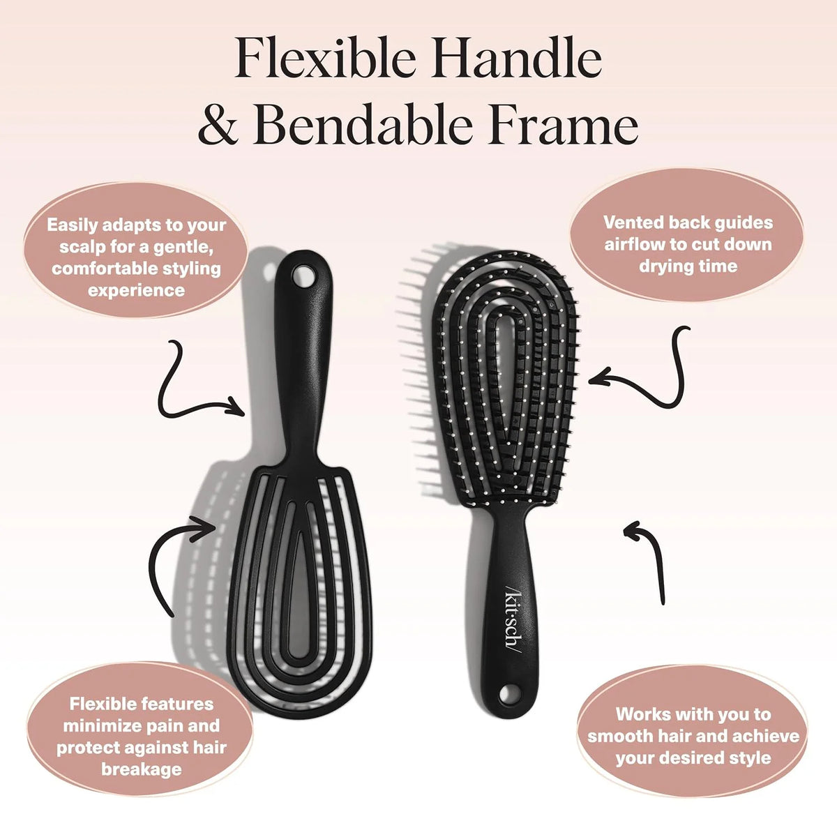 Kitsch Flexi Flow Detangler Brush, Hair Brushes For Women - Black