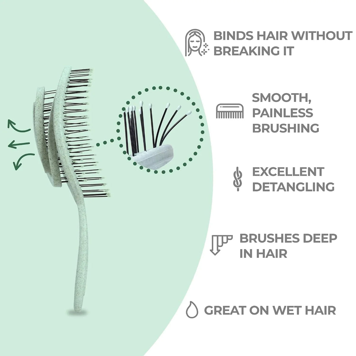 Ninabella Detangler Brush - No Tangle Hair Brush for Women, Fine, Thick and Long Hair - Hairbrush for Wet and Dry Hair, Gentle on the Scalp - Elegant Black