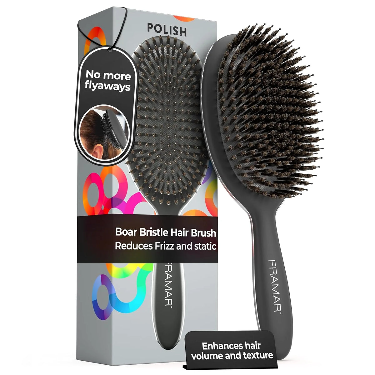 FRAMAR Soft Boar Bristle Hair Brush For Women, Boars Hair Brush For Women