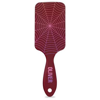 Personalized-Kids-Hair-Brush for Boy Girls Custom Gift Detangler Brush Soft Bristle Hair Brushes Travel Hair Brush for All Hair Types Christmas Hallowmas Spider Web Sliver Dot